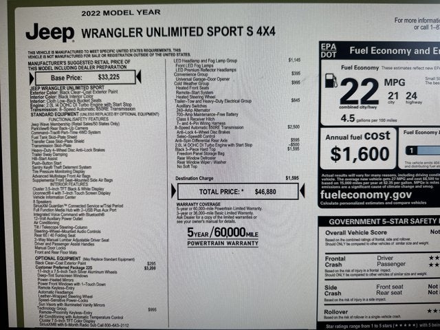 2022 Jeep Wrangler Unlimited Sport S